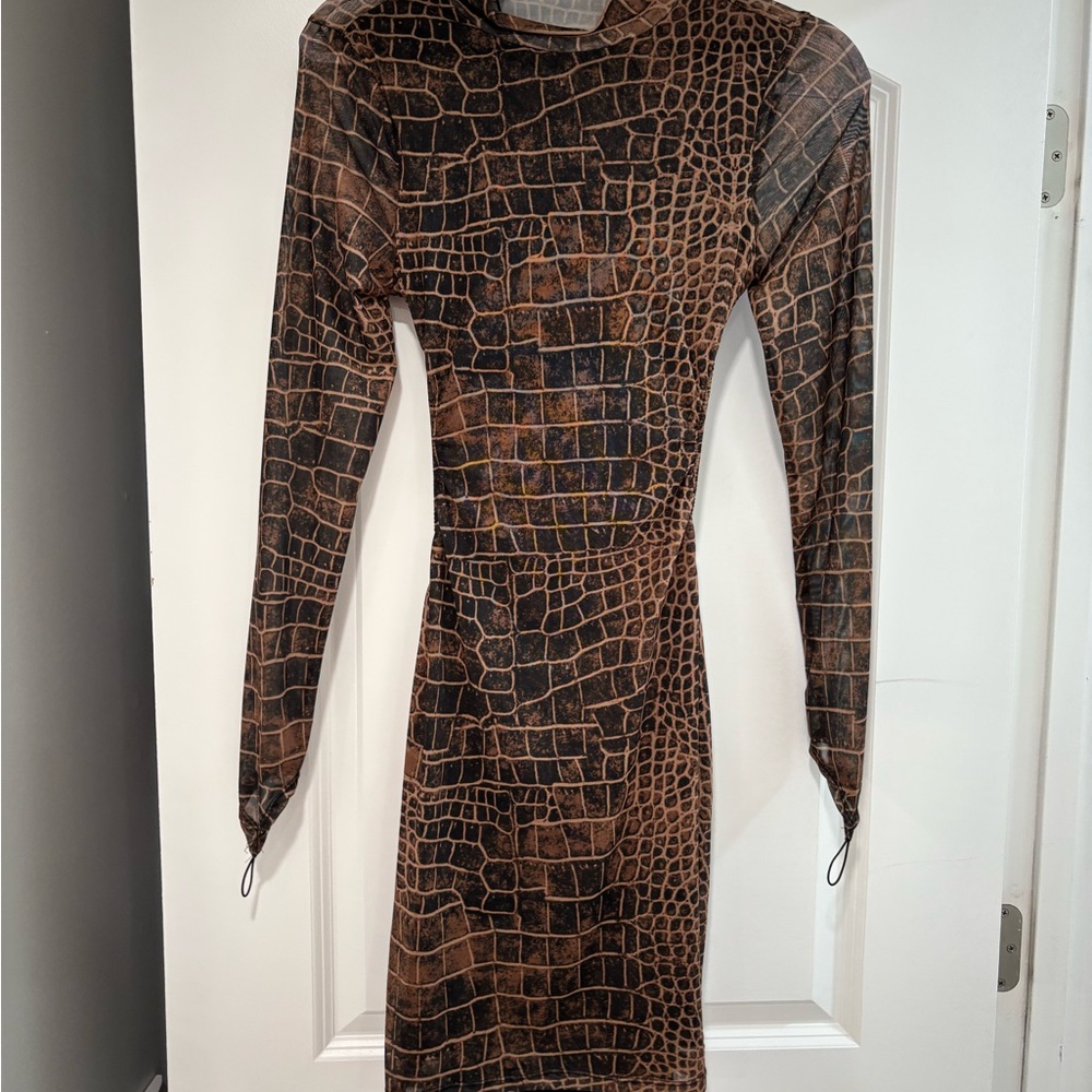 Elegant Brown Crocodile Print Dress